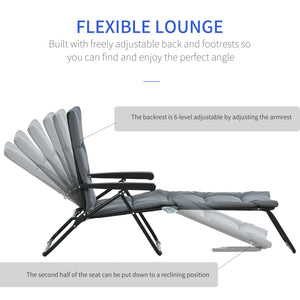 Reclining lounge chair with 6-position adjustable backrest, grey