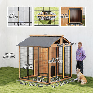 Outdoor kennel with enclosure and storage, 86 in