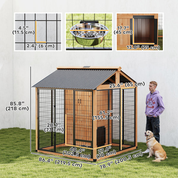 Outdoor kennel with enclosure and storage, 86 in