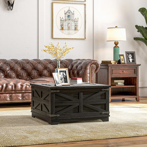 Farmhouse Coffee Table with Flip-Top Lids, Black