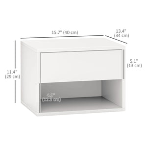 Set of 2 floating bedside tables, wall mounted with drawer, white