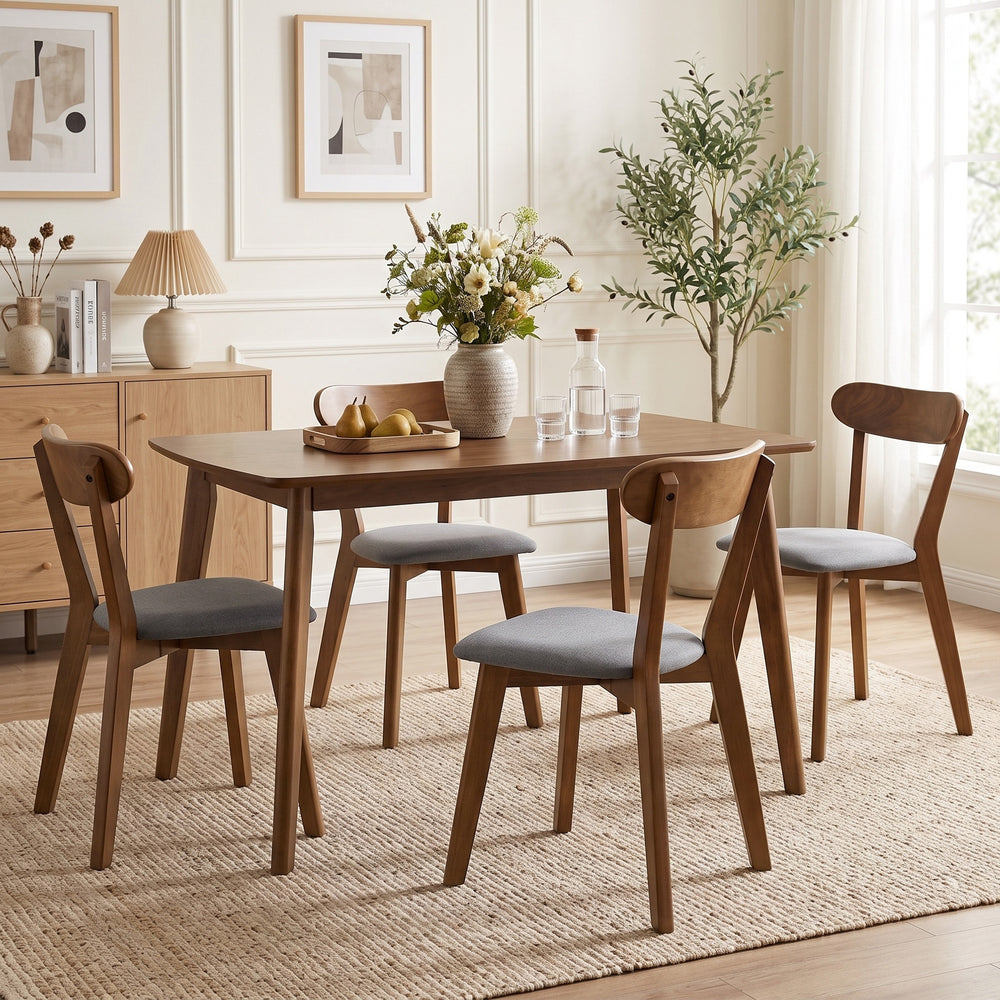 Wooden dining chairs, grey and brown, set of 4