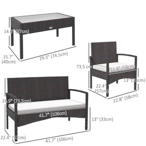 4 Piece Patio Furniture Set with Sofa Loveseat, White