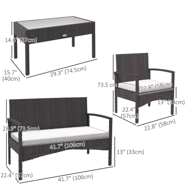 4 Piece Patio Furniture Set with Sofa Loveseat, White