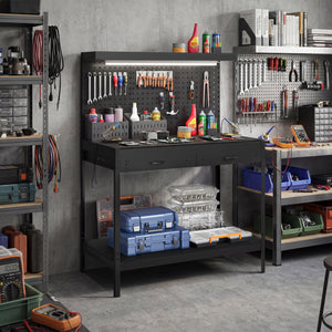 43 in. reinforced workbench with LED lighting and outlets