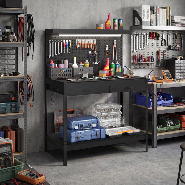 43 in. reinforced workbench with LED lighting and outlets