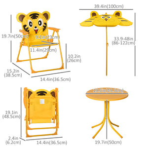 Kids Folding Picnic Table and Chair Set Pattern Outdoor Garden Patio Backyard with Removable & Height Adjustable Sun Umbrella Yellow
