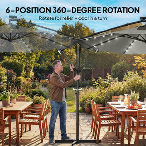 2.95 m cantilever parasol with solar lighting, protective cover, tilt and crank, grey