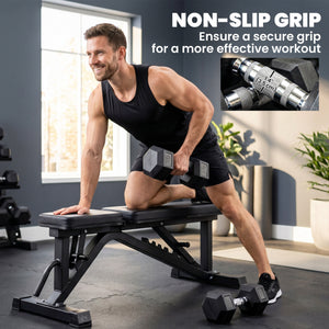 Set of two 35 lb hexagonal rubber-coated dumbbells – Black