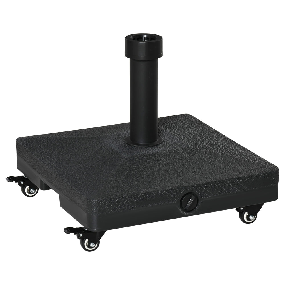 Portable Square Umbrella Base with Weights with Casters, Water or Sand Filled, for 0.75'' and 1.5'' Poles, Black