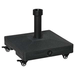 Portable Square Umbrella Base with Weights with Casters, Water or Sand Filled, for 0.75'' and 1.5'' Poles, Black
