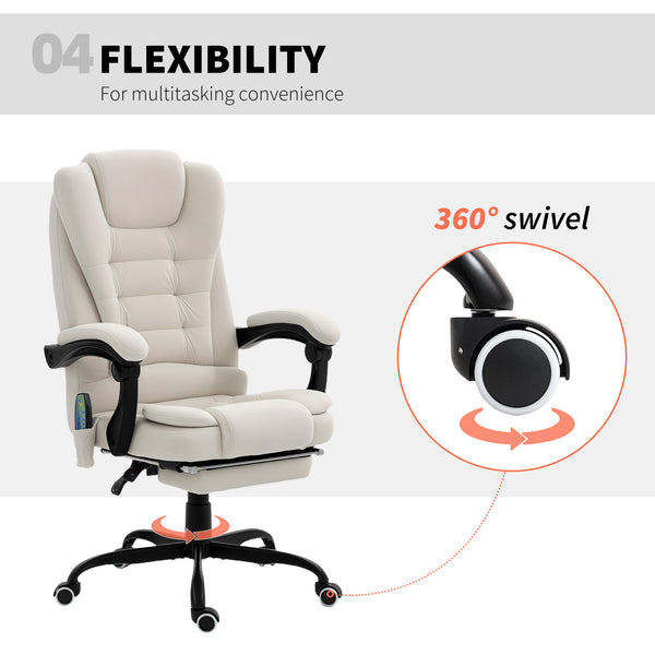 7-point vibrating massage chair with footrest, cream white 