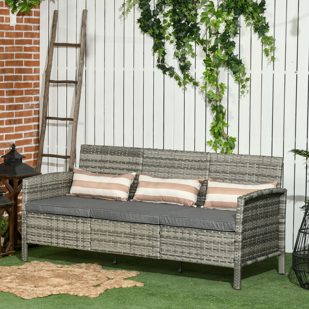 Three-seater sofa in woven resin with removable cushions, grey
