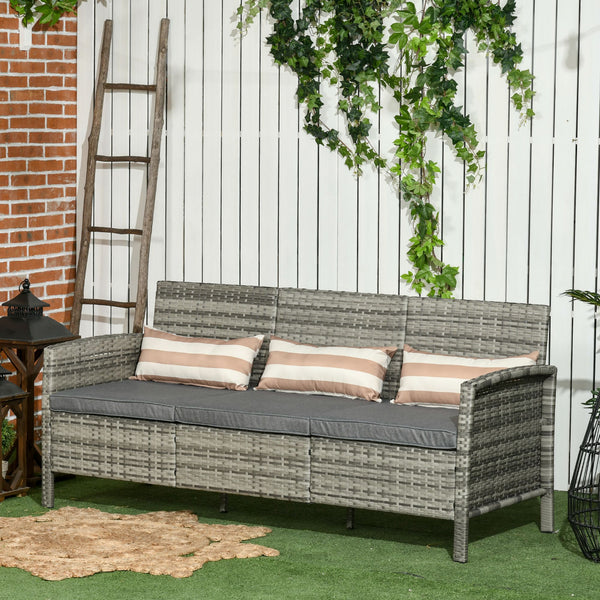 Three-seater sofa in woven resin with removable cushions, grey