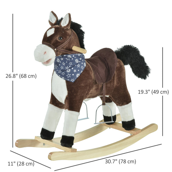 Cowboy Style Rocking Horse with Realistic and Fun Sounds, Brown