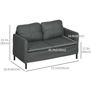 Upholstered 2 seater sofa with sturdy steel legs, dark grey