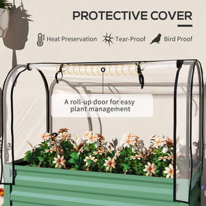 Raised planter with lid, bottom shelf and liner, green
