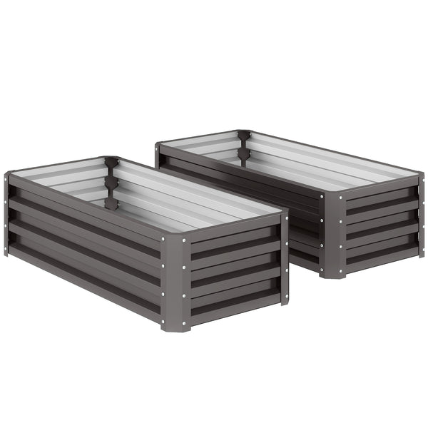 Set of 2 galvanized raised planters, dark grey