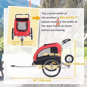 2 in 1 Pet Stroller, Bicycle Carrier Cart, Red 
