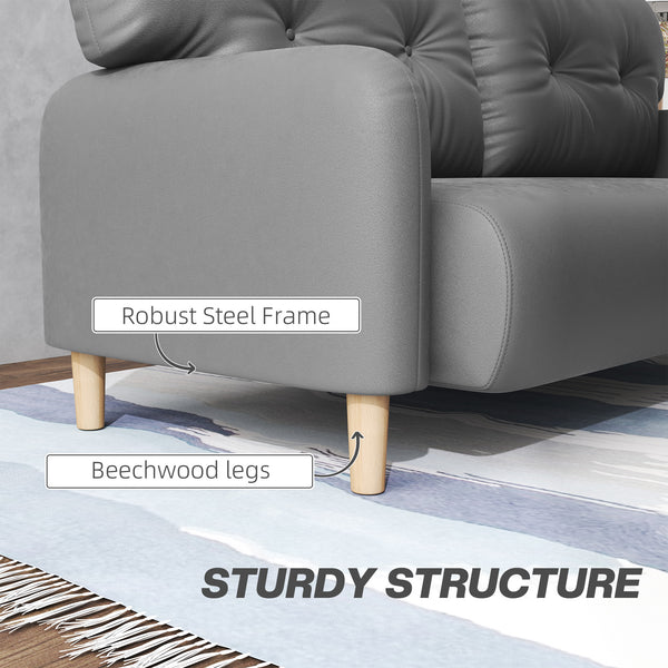 Modern 2 seater upholstered sofa with solid wood frame, grey