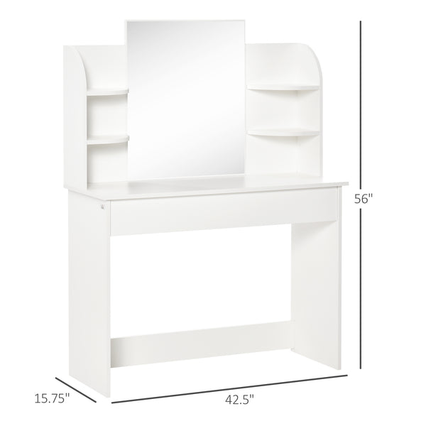 Dressing table with open shelves and drawer, white