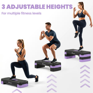 Adjustable Height Aerobic Step Platform (4", 6"/8"), with Risers, Purple