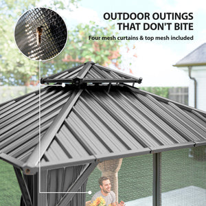 10' x 10' rigid roof gazebo with double galvanized steel roof, aluminum frame, dark grey