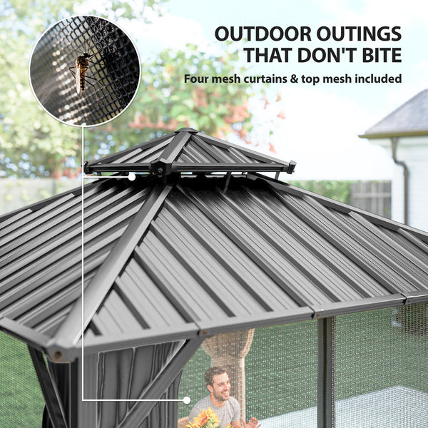 10' x 10' rigid roof gazebo with double galvanized steel roof, aluminum frame, dark grey