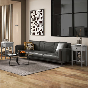 Set of 2 side tables with drawer and lower shelf, gray