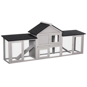 Wooden hutch with double run and sliding ramps
