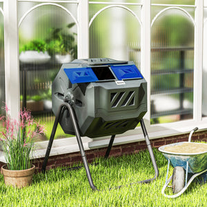 Rotating composter with double chamber, 360° rotation, blue