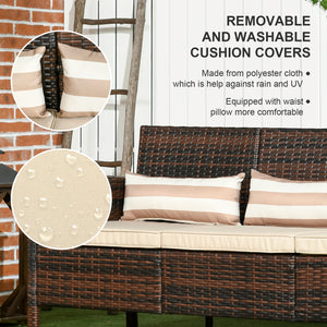 Three-seater sofa in woven resin with removable cushions, brown