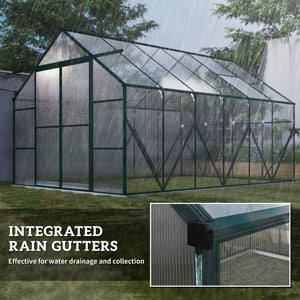 Aluminium and polycarbonate garden greenhouse with adjustable roof ventilation