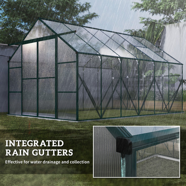 Aluminium and polycarbonate garden greenhouse with adjustable roof ventilation