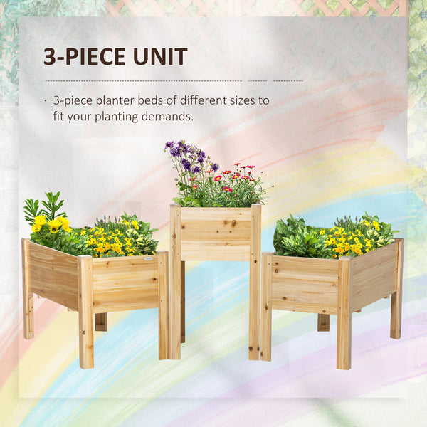 Set of 3 Freestanding Wooden Raised Planters