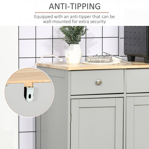 Modern buffet with cupboards, drawers and adjustable shelves for living room, grey