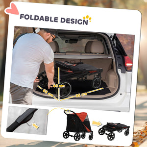 Foldable Pet Stroller for Large and Medium Dogs, Red
