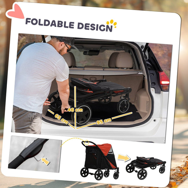 Foldable Pet Stroller for Large and Medium Dogs, Red