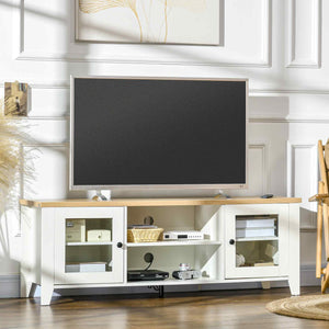 Fireplace TV stand for TVs up to 60 inches, white and oak