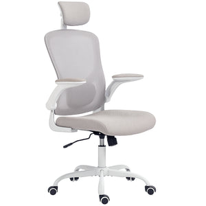 Ergonomic mesh office chair with headrest and lumbar support, grey