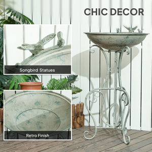 79cm Tall Round Metal Birdbath with Bird Statues and Decorative Stand, Bronze