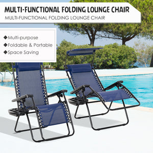 Set of 2 folding chairs with zero-gravity canopy, blue