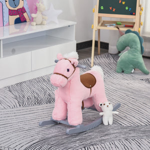 Plush rocking horse with teddy bear, pink
