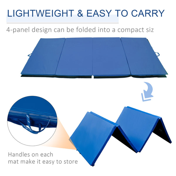 Foldable Gymnastics Mat 1.22m x 2.42m x 5cm, with Carry Handles, Dark Blue