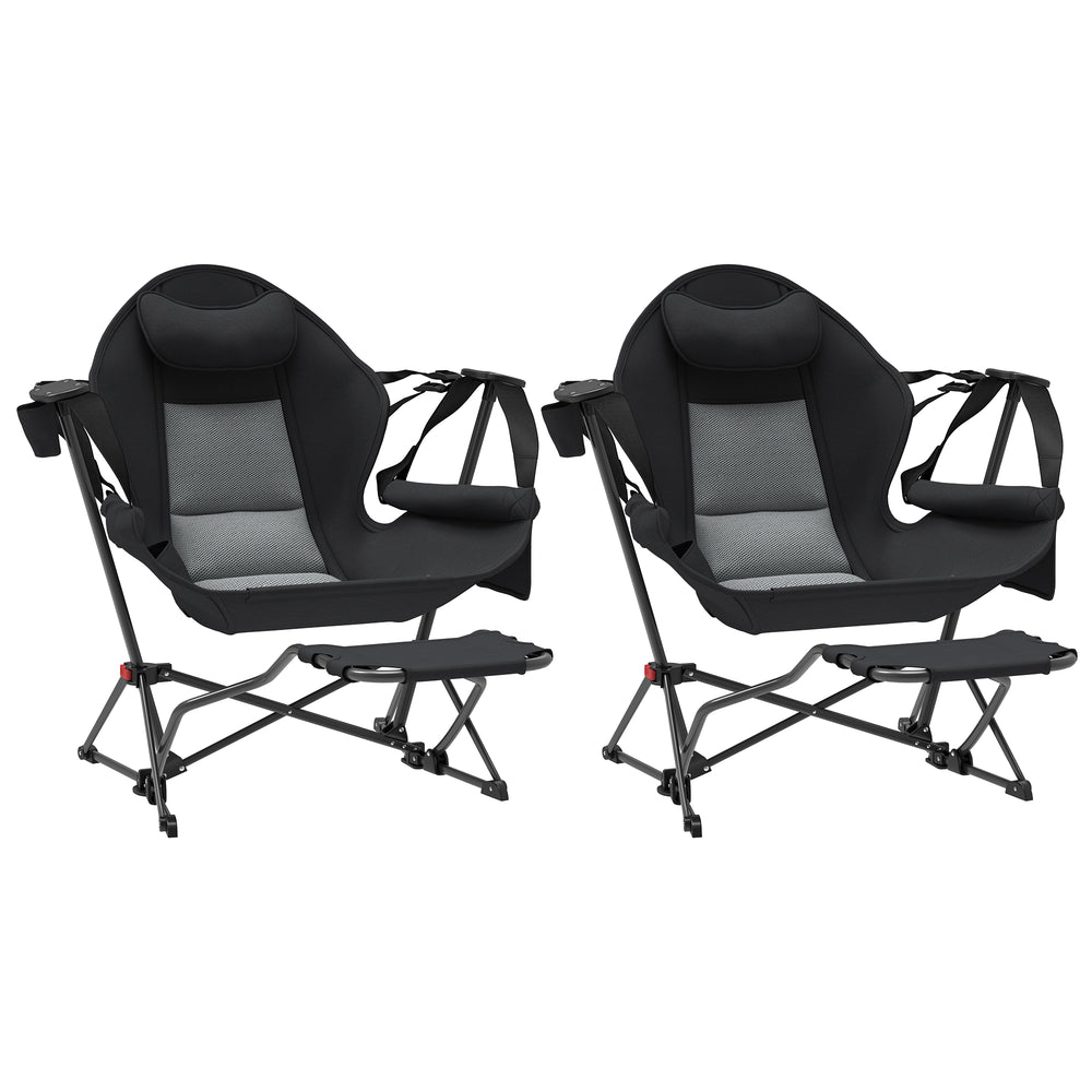 Set of 2 Camping Hammock Chairs, Adjustable Backrest, Foldable, Swivel, with Cup Holder and Padded Seat