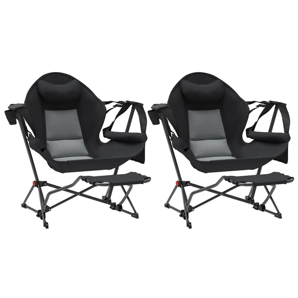 Set of 2 Camping Hammock Chairs, Adjustable Backrest, Foldable, Swivel, with Cup Holder and Padded Seat