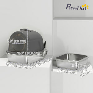 Closed stainless steel litter box, dark gray