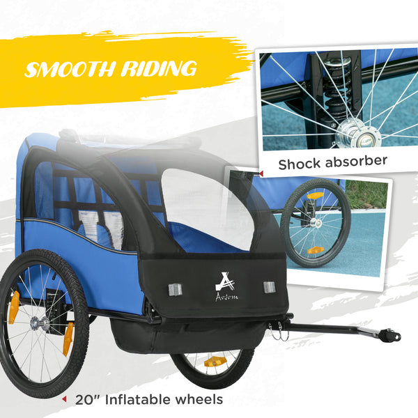 2-seater child bike trailer with 5-point harness, blue