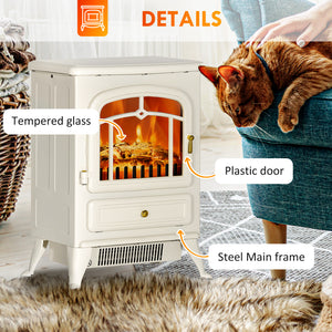 40cm beige freestanding electric fireplace with 750/1500W wood flame