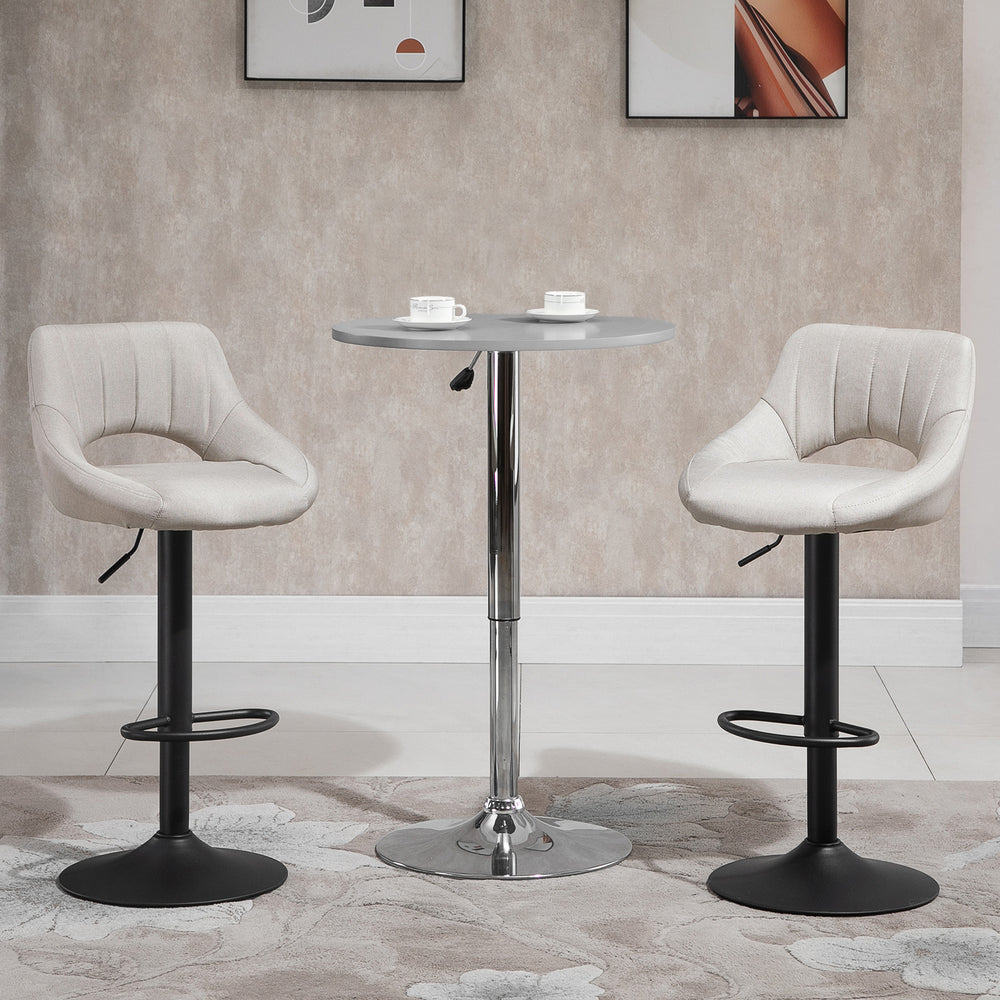 Set of 2 linen-covered bar stools, cream white